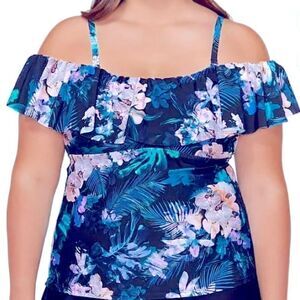🛍️Island Escape Plus Size Floral🌹Print Bali Bloom Tankini Top  Swimsuit ,24W💥